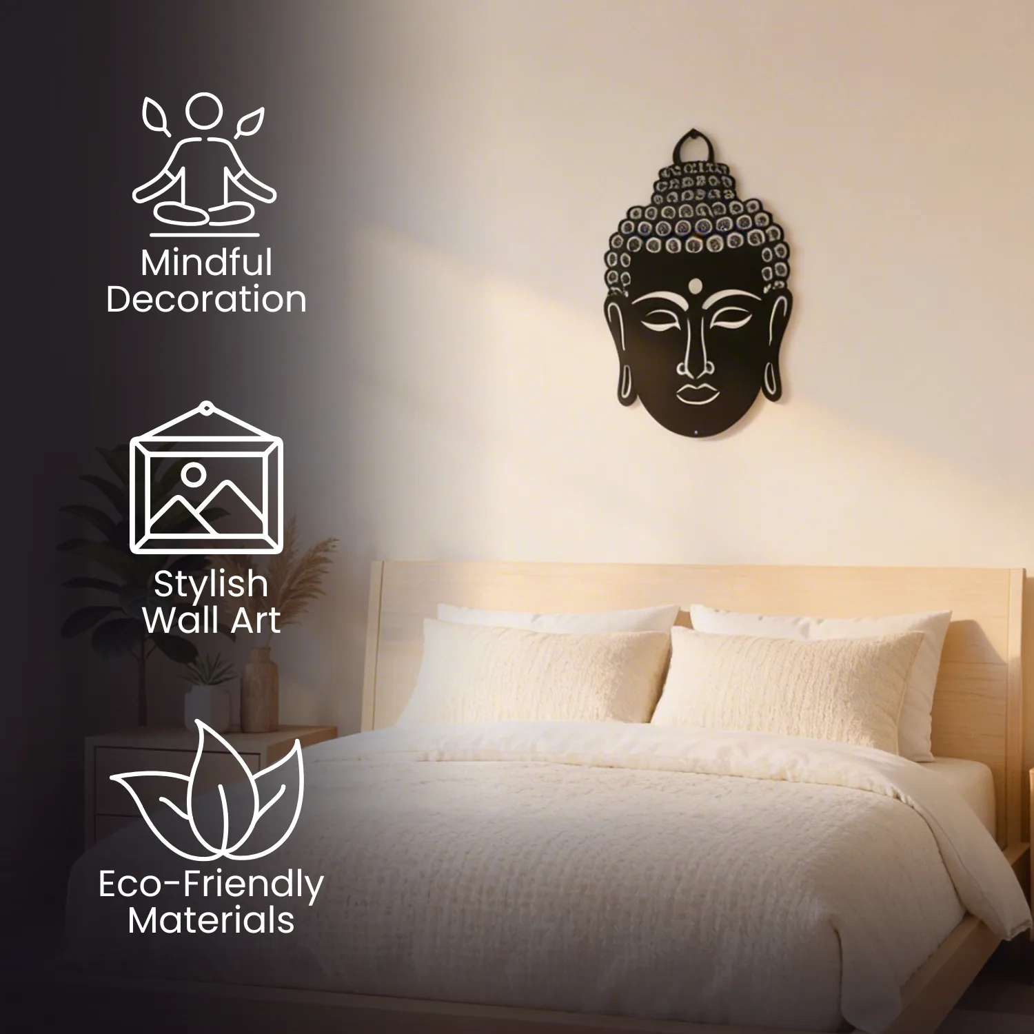 Metal Buddha Hanging Wall Decor Art | Wall Hanging Decoration | Black Gautam Buddha Idol for Home Decor | Wall Decor Items for Living Room, Bedroom, Balcony Yoga Meditation ( 45 x 30 cm ) - Image 7