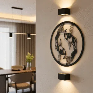 Koi Fish Metal Wall Art for Living Room | 18 x 18 Inch Wall Decor | No Drill Wall Hanging Decoration | Aesthetic Home Decor, Wall Art for Living Room Big Size, Bedroom, Yin yang home decor & Home Decoration