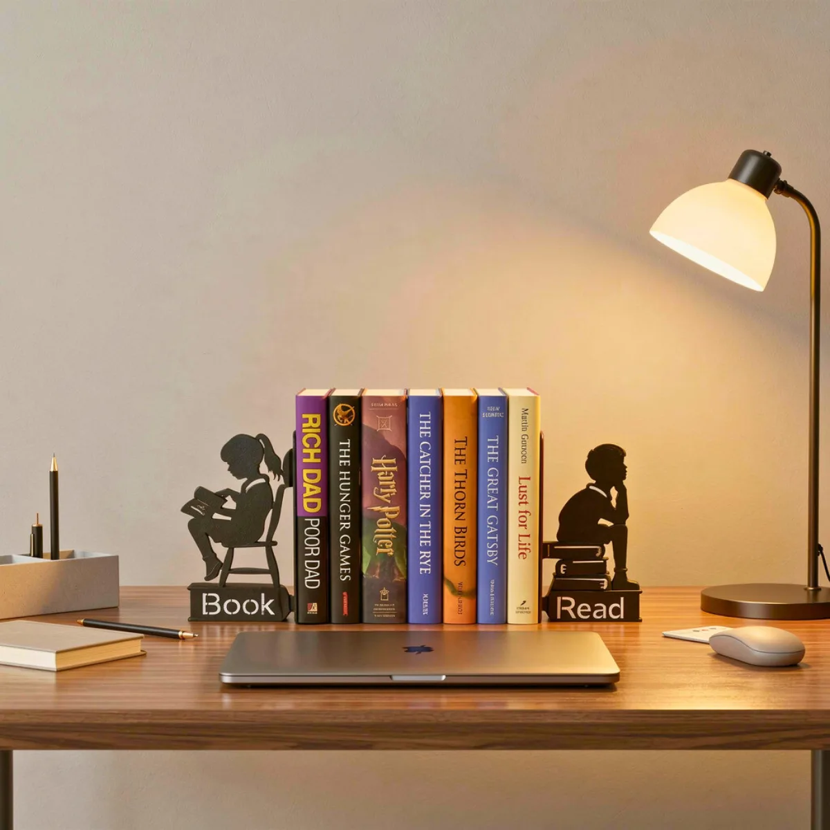 Metal Bookends for Heavy Books | Strong Anti-Slip Decorative Book Ends for Home Decor | Cute Reading Design Book Holder for Shelf, Library, Office, Study Room & Gift Use - Image 5