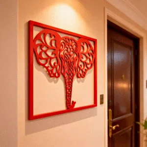 Elephant Metal Wall Art 21x18 Inch Red - Intricate Jaali Design Wall Hanging Decor, No Drill Panel for Living Room Bedroom Entryway Staircase - Aesthetic Home Decor Items, Metal Wall Decor, Wall Art Hanging Decoration