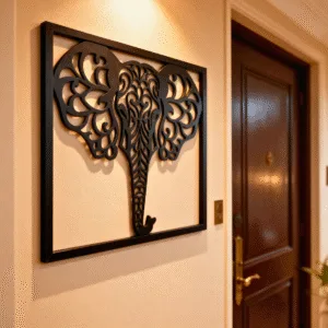 Elephant Metal Wall Art 21x18 Inch Black - Intricate Jaali Design Wall Hanging Decor, No Drill Panel for Living Room Bedroom Entryway Staircase - Aesthetic Home Decor Items, Metal Wall Decor, Wall Art Hanging Decoration