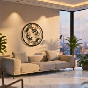 Koi Fish Metal Wall Art for Living Room | 18 x 18 Inch Wall Decor | No Drill Wall Hanging Decoration | Aesthetic Home Decor, Wall Art for Living Room Big Size, Bedroom, Yin yang home decor & Home Decoration