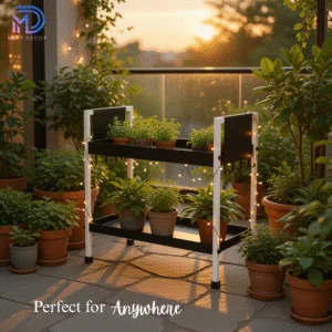 2 Tray Black & White Multipurpose Countertop Organizer Rack with 8 Hooks | Multishelf Storage Stand for Kitchen, Bathroom or Dressing Table | Spice Rack, Cosmetics Organizer or Bathroom Organizer