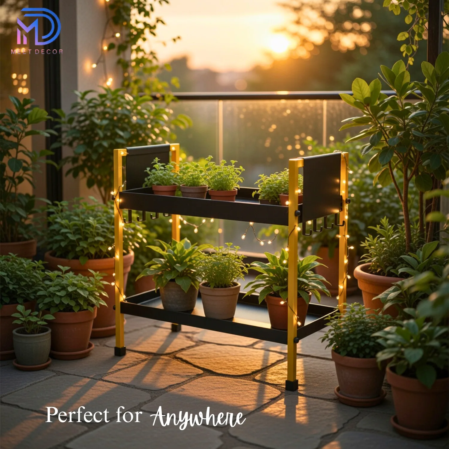 2 Tray Black & Gold Multipurpose Countertop Kitchen Organizer Rack with 8 Hooks | Multishelf Storage Stand for Kitchen, Bathroom or Dressing Table | Spice Rack, Cosmetics Organizer or Bathroom Organizer - Image 8