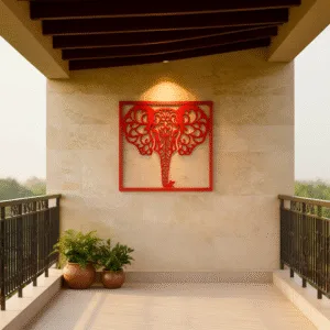 Elephant Metal Wall Art 21x18 Inch Red - Intricate Jaali Design Wall Hanging Decor, No Drill Panel for Living Room Bedroom Entryway Staircase - Aesthetic Home Decor Items, Metal Wall Decor, Wall Art Hanging Decoration
