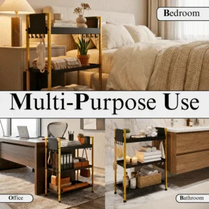 3 Tray Multipurpose Countertop Kitchen Organizer Rack with Removable 8 Hooks |Storage Stand for Kitchen, Dressing Table | Spice Rack,Cosmetics Organizer or Bathroom Organizer